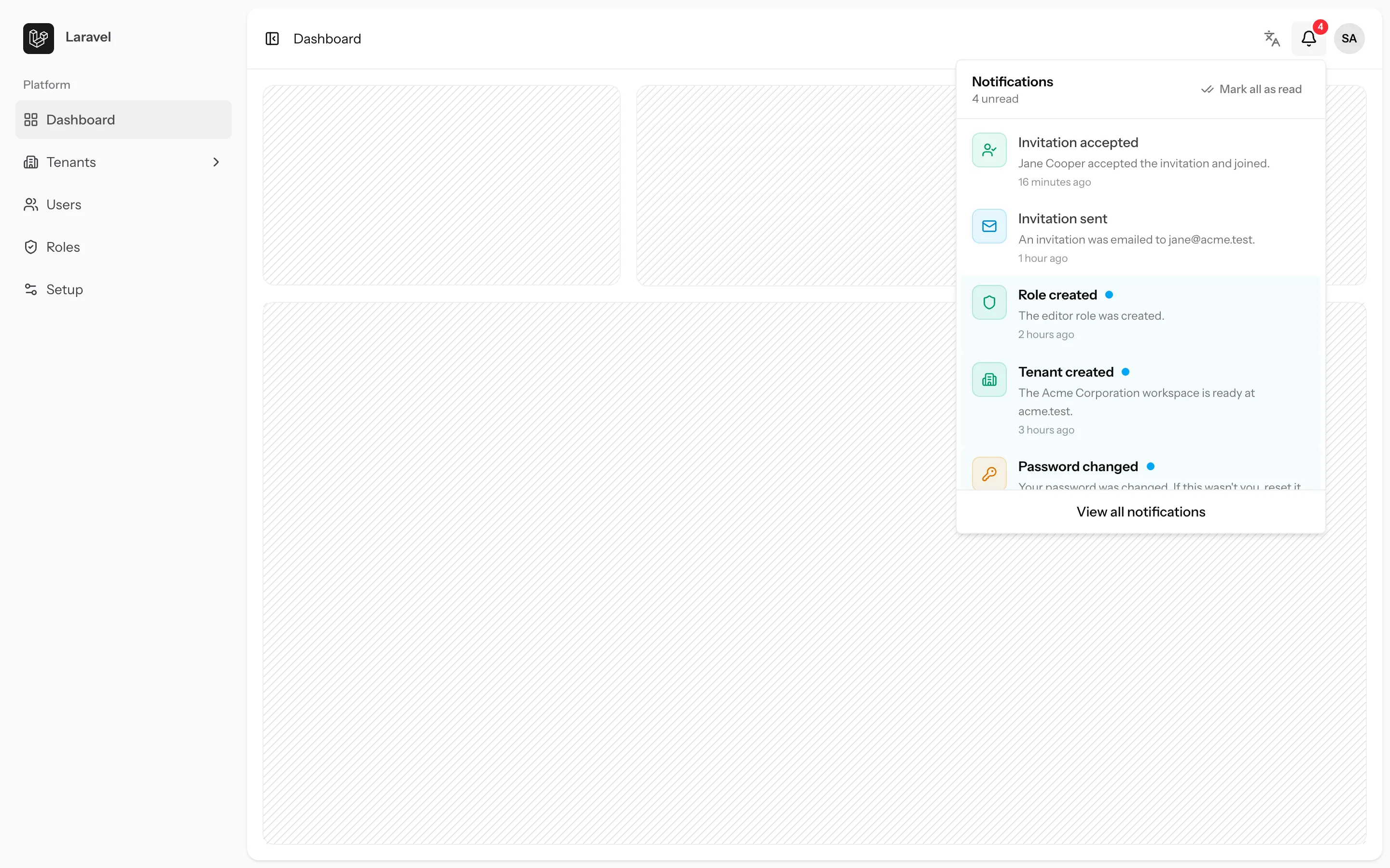 React Starter Kit: Notifications screen