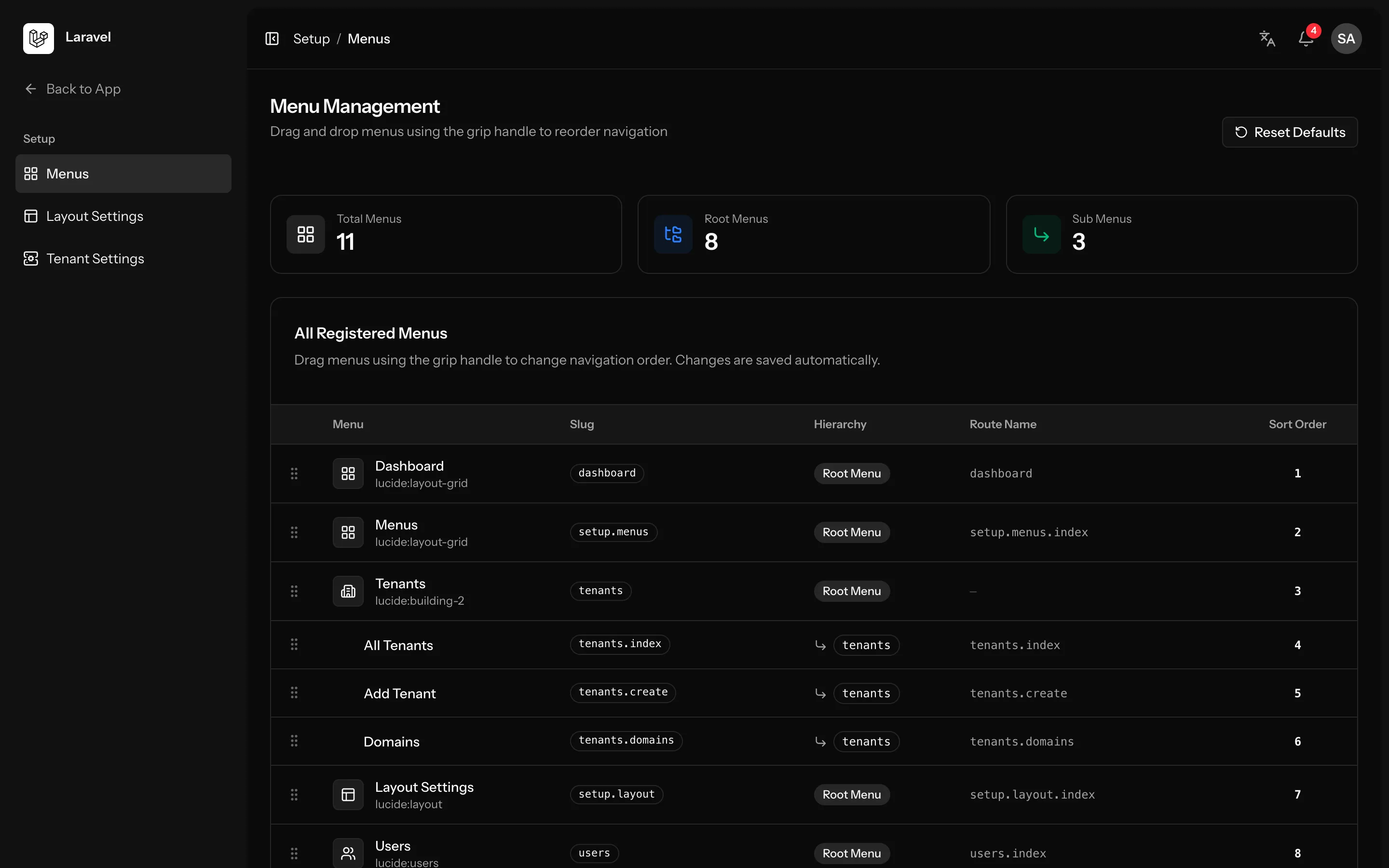 Svelte Starter Kit: Menu builder screen